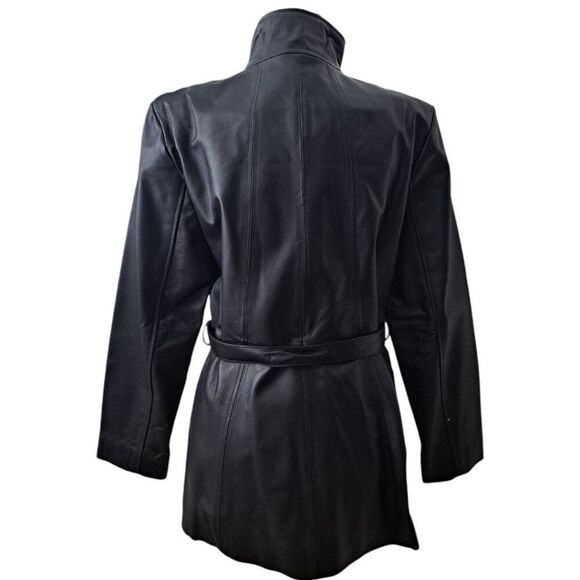 Worthington Women's Black Leather Jacket Belt Long Sleeves Front Zipper Medium - Picture 5 of 8